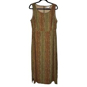 Y2K Shift Dress Abstract Brown Green Illusion Print Sleeveless Maxi Dress Sz 14W